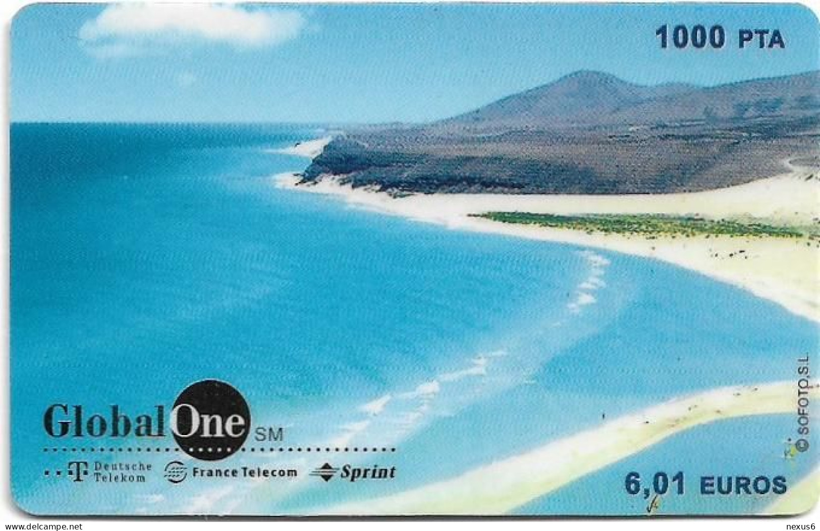 Spain - GlobalOne - White Sandcoast, Exp. 08.2000, Remote Mem. 1.000Pta, Used - Andere & Zonder Classificatie