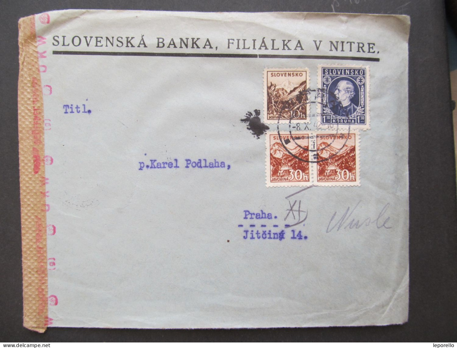 BRIEF Nitra - Praha Cenzura Slovensko 1942 Slovenská Banka  // P3654 - Storia Postale