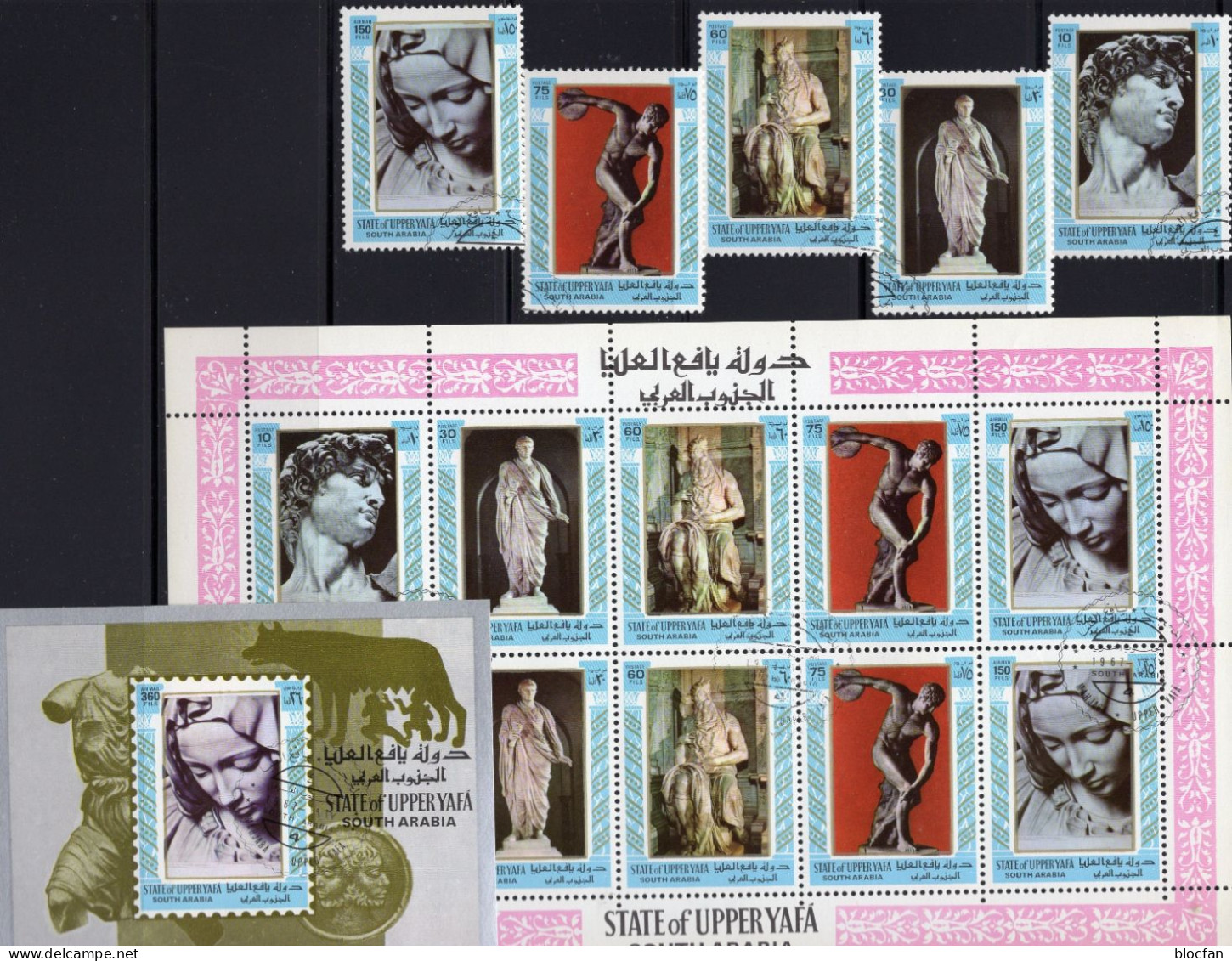 Skulpturen 1967 Südarabien Yafa 17/21,10-KB+Block 2 O 14€  Michelangelo Art Painting Ss Bloc Hoja M/s Sheetlet Bf Arabia - Museen