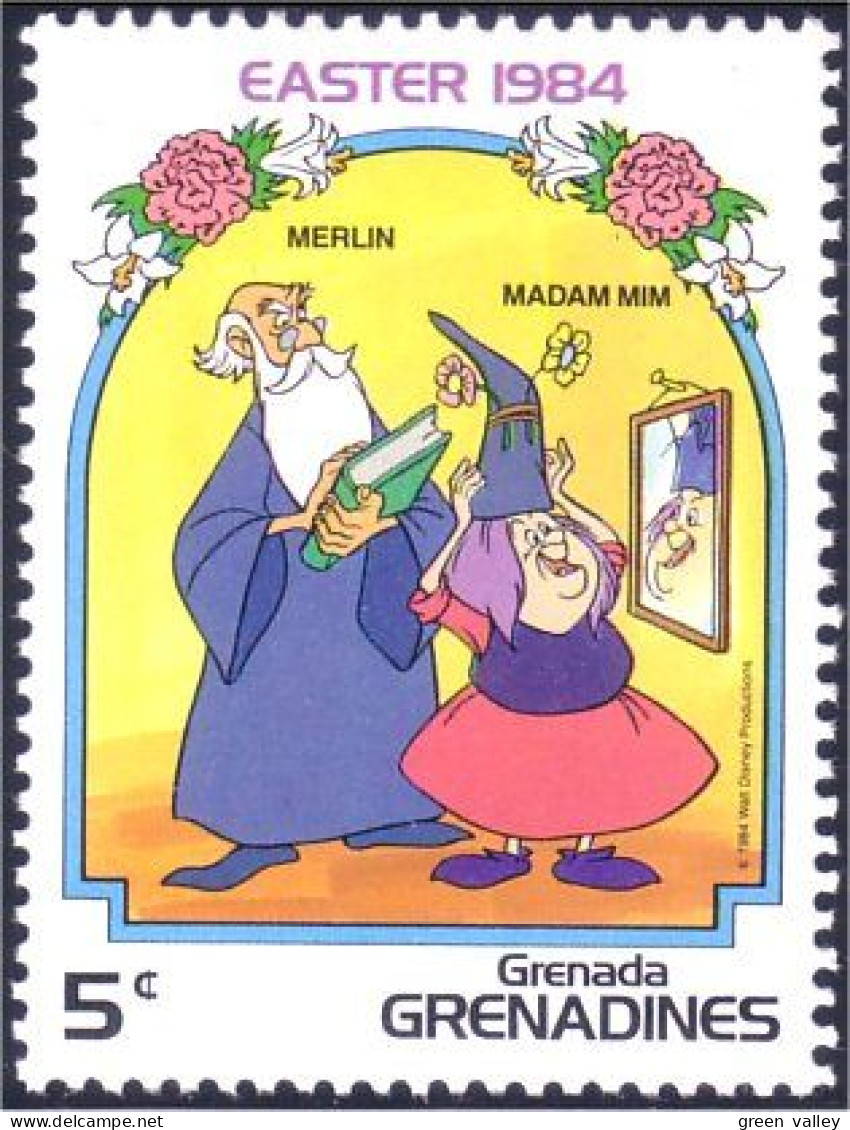 462 Grenada Disney Magicien Paques Easter Easter Merlin Madam Mim Sorcier Enchanteur Witch MNH ** Neuf SC (GRG-39b) - Easter