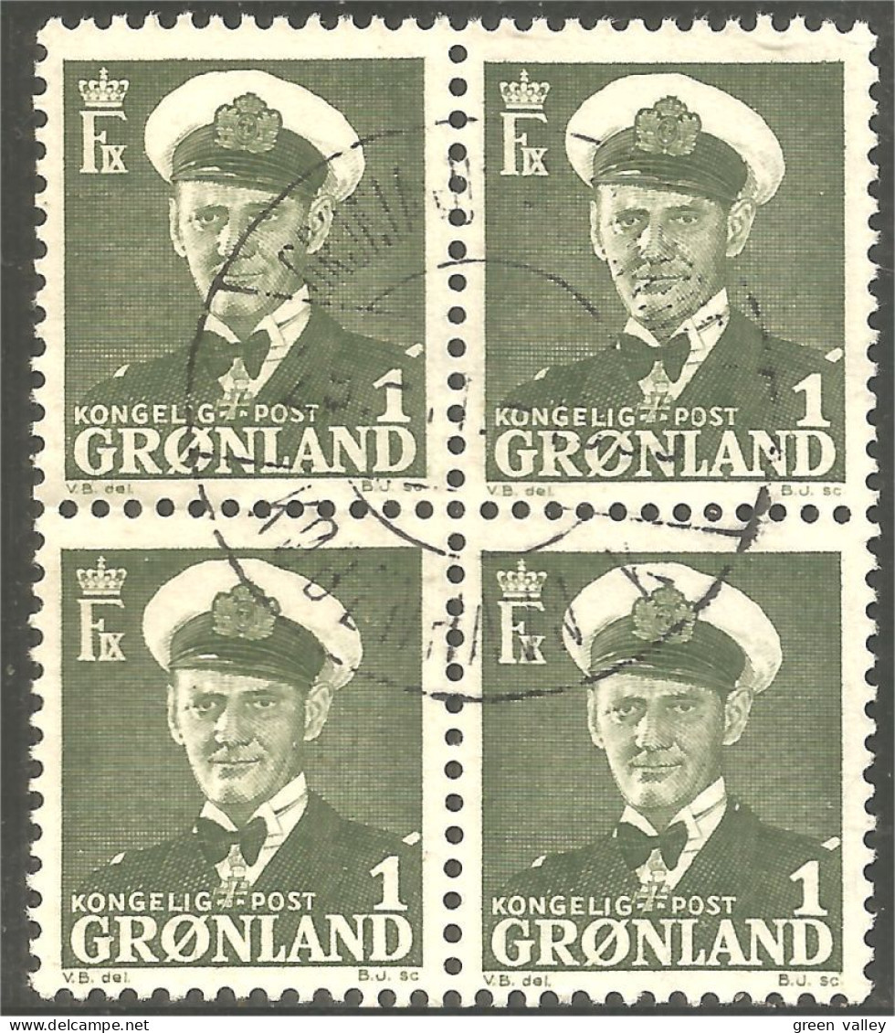 464 Greenland Christian X Block 4 Stamps (GRN-1) - Gebruikt