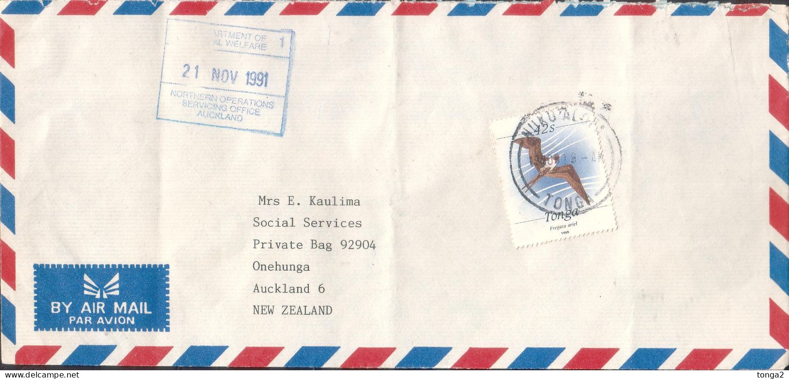 Tonga Marine Life Cover To New Zealand - 1988 42s Bird Pays Zone 1 Airmail Rate - Tonga (1970-...)