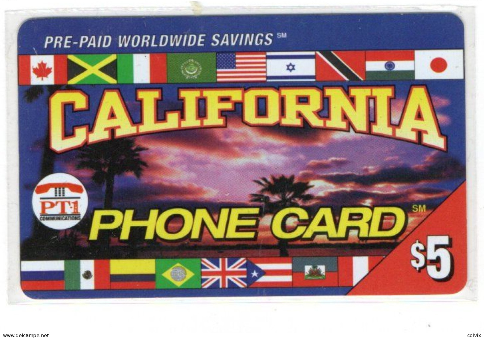 ETATS-UNIS PREPAID PT1 CALIFORNIA PHONE CARD 5$ DRAPEAUX Date 06/2000 - Andere & Zonder Classificatie
