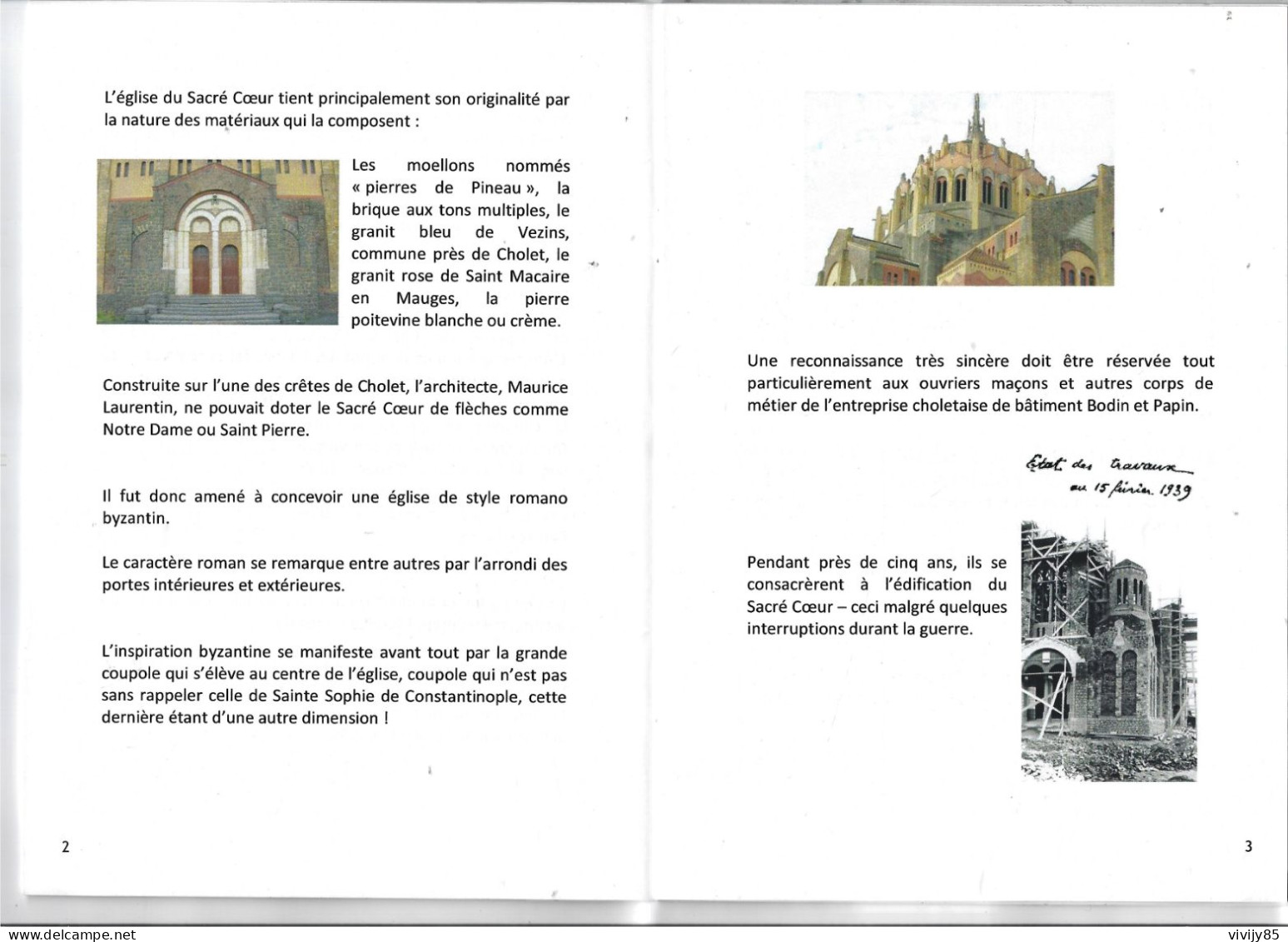 49 - CHOLET - Petit Livre/plaquette De 20 Pages " Le Sacré Coeur " - Pays De Loire