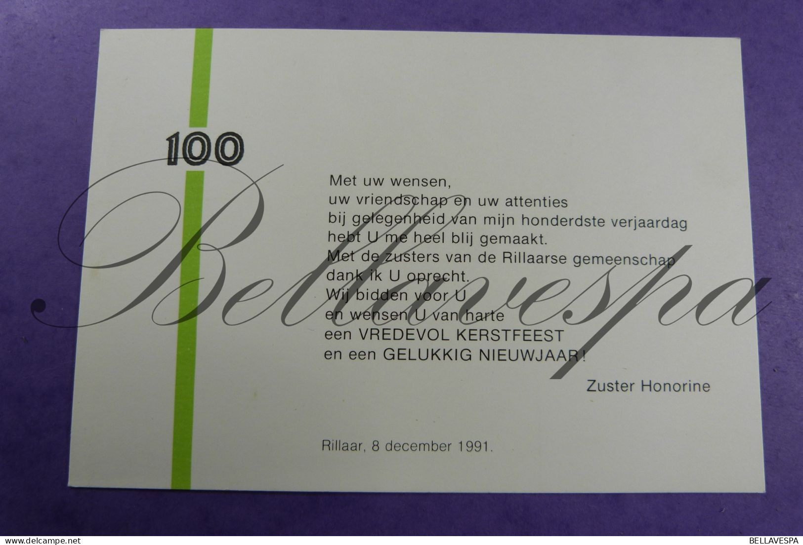 100 Jarige Zuster Honorine Rillaar 8 December 1991 - Images Religieuses
