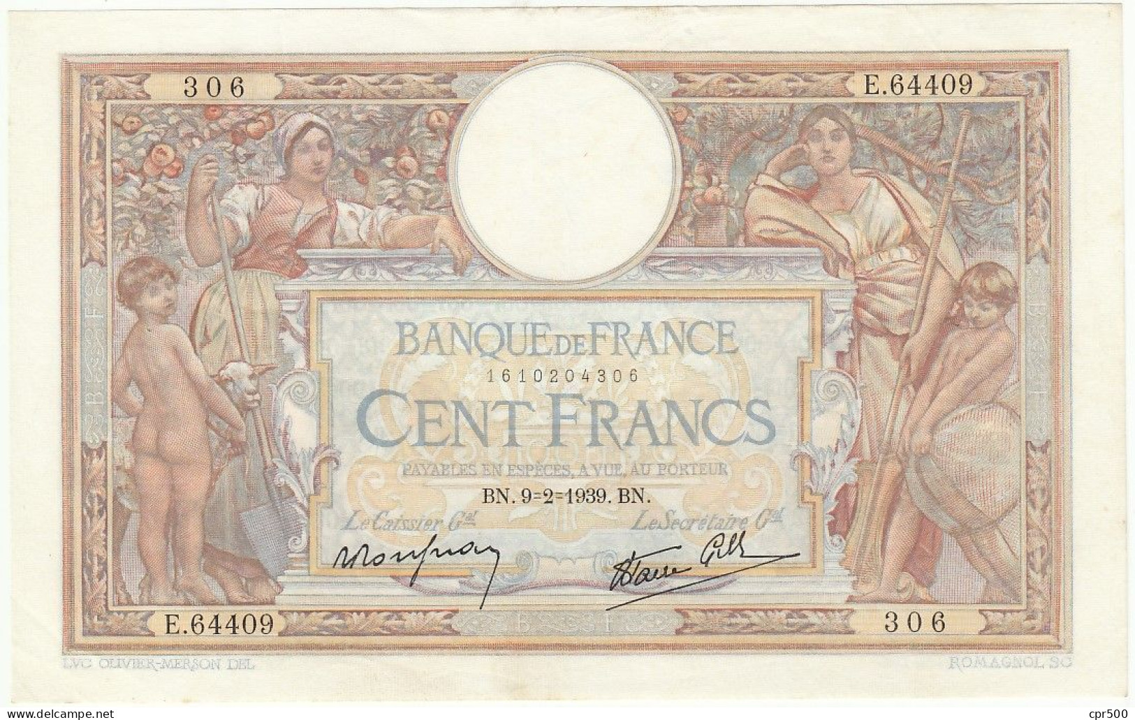 100 Francs Luc Olivier Merson Type 1906 Modifié, F.25.42, E.64409, Pr.SUP - 100 F 1908-1939 ''Luc Olivier Merson''