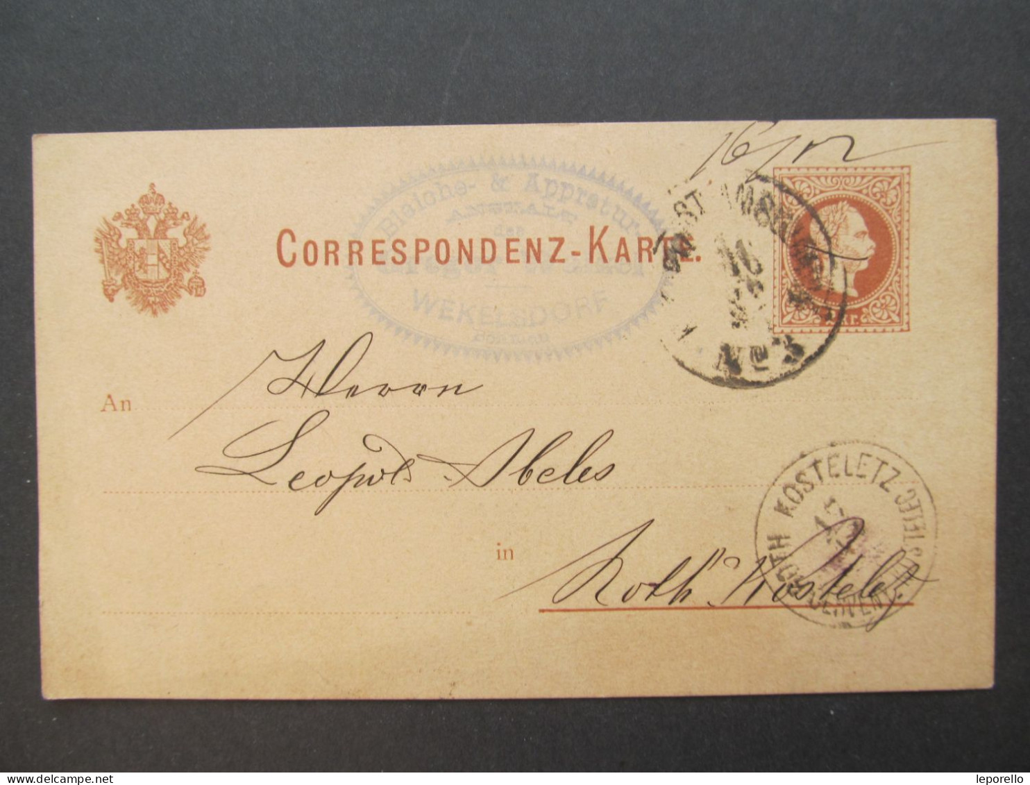 GANZSACHE Weckelsdorf Teplice Nad Metují Bahnpost Post Ambulance Nr.3  Červený Kostelec 1892  Böhmen  // P3528 - ...-1918 Prephilately