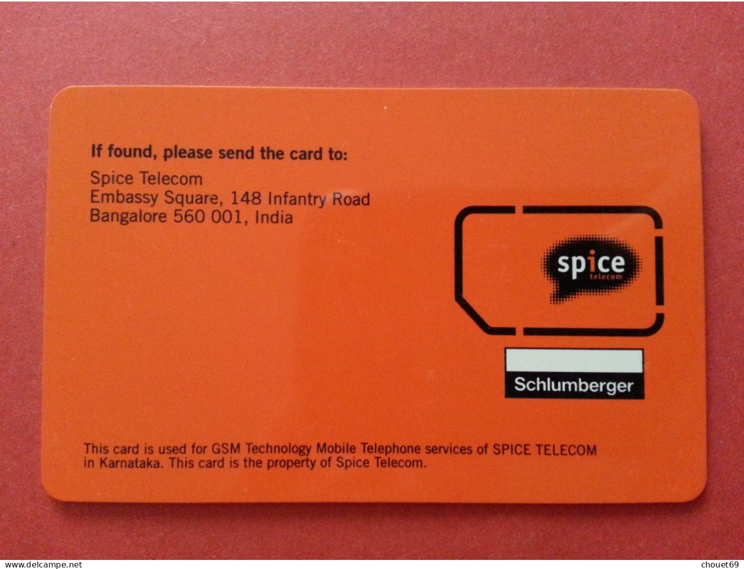 INDIA GSM SIM SPICE TELECOM SCHLUMBERGER PHASE VII KARNATAKA BANGALORE (BF1217 - Indien