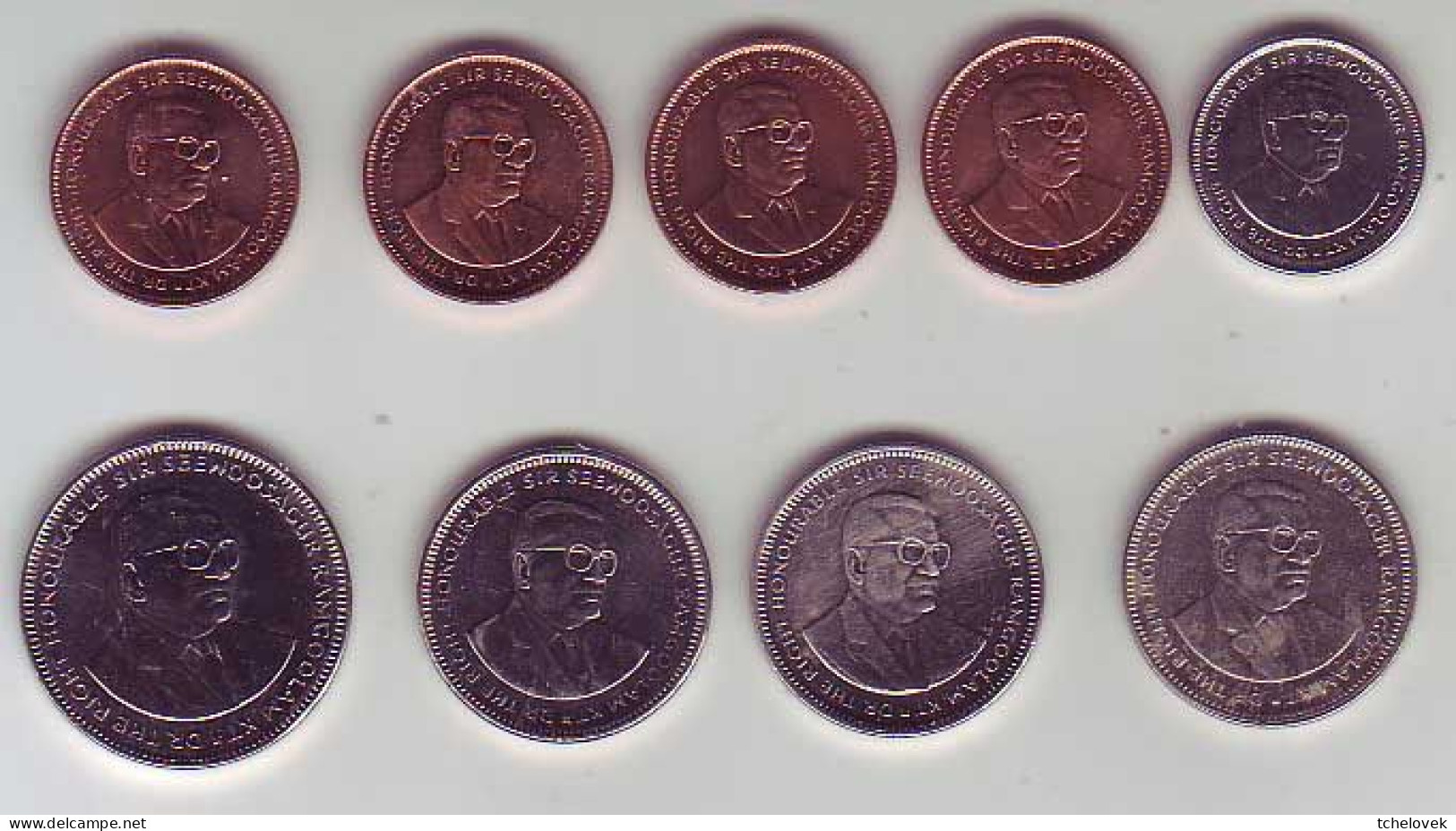 (Monnaies). Ile Maurice Mauritius Half Rupee 0.50 R 2009 & 1 R 2009, 5 c 2005 et 2007 & lot n°2