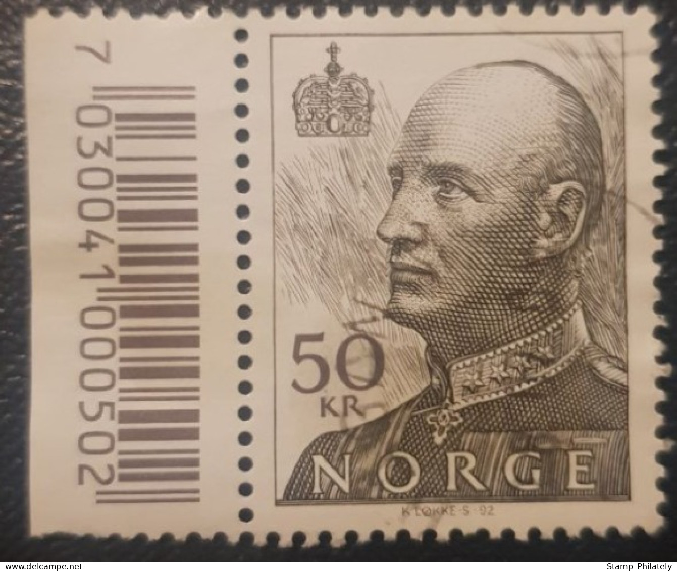 Norway 50Kr Used Stamp King Harald With Margin Tab - Gebraucht
