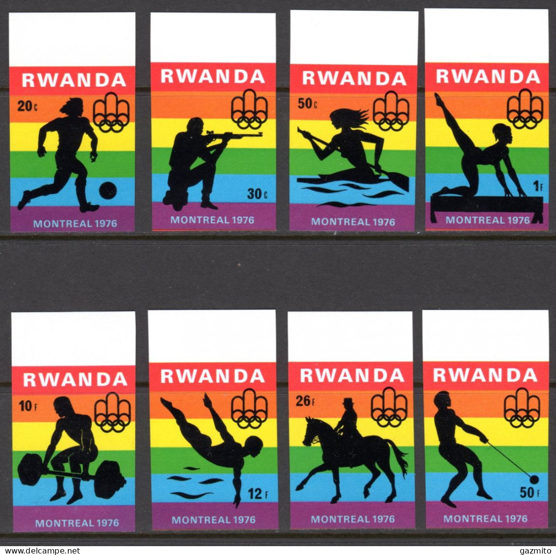 Rwanda1976, Olympic Games In Montreal, Football, Shooting, Rowing, Gymnastic, Horse Race, 8val IMPERFORATED - Verano 1976: Montréal