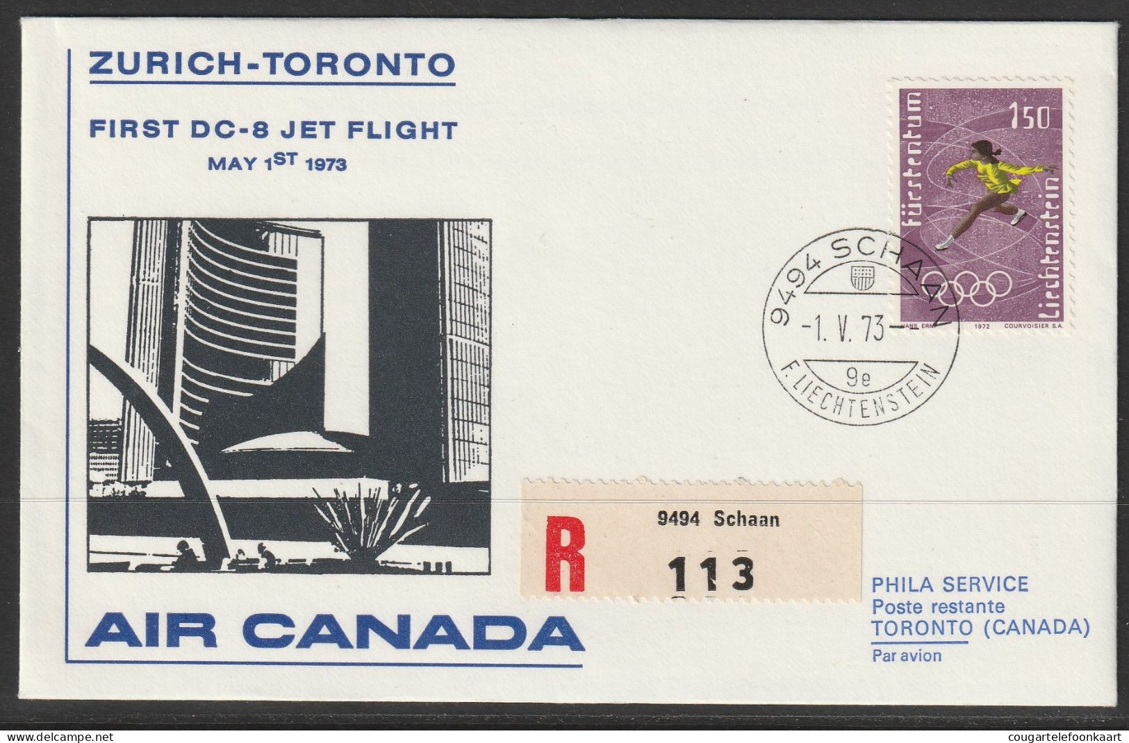 1973, Air Canada, Erstflug, Liechtenstein - Toronto - Luchtpostzegels