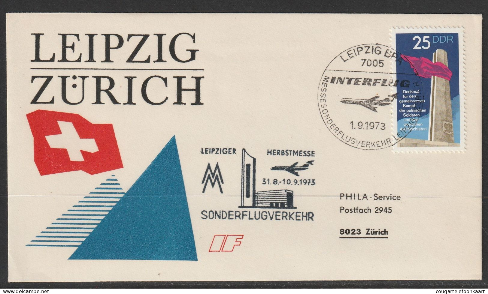 1973, Interflug, Messe Sonderflug, Leipzig - Zürich,  Auflage Unbekannt !!!! - Luftpost