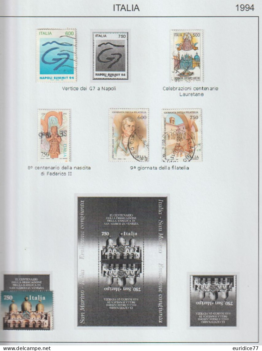 Italia 1994 - Coleccion De Sellos Usados En Hojas De Album 52 Sellos - Collections