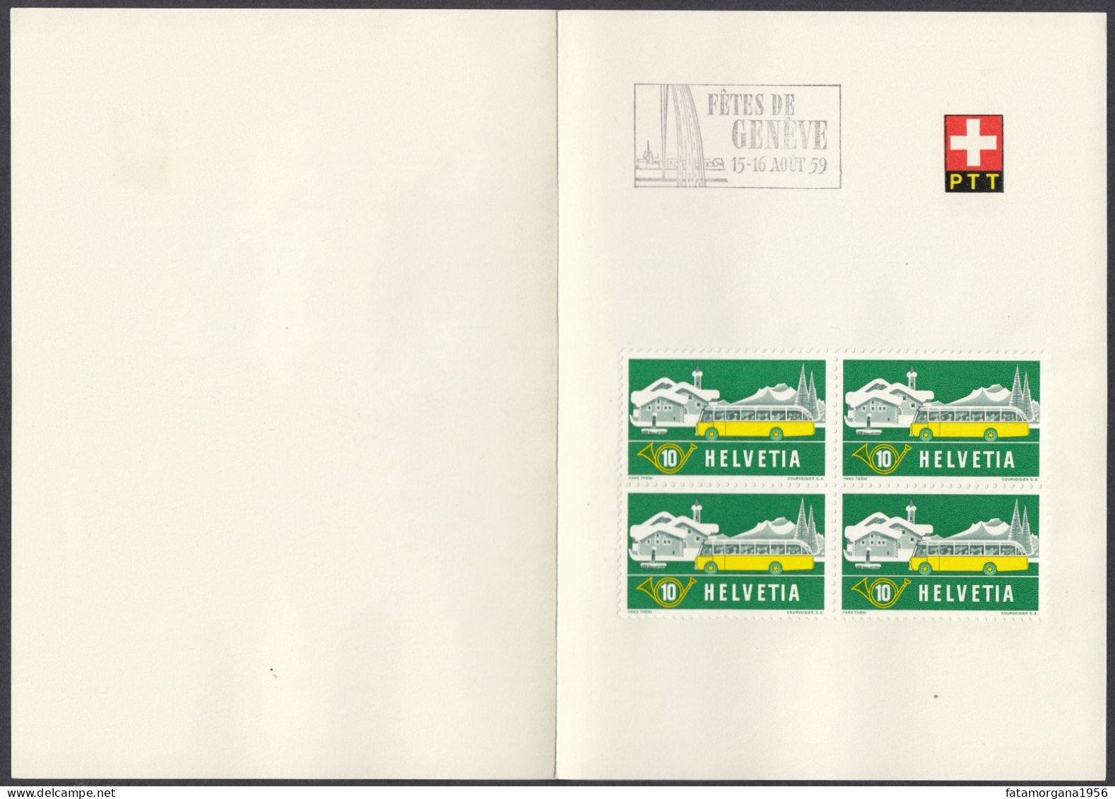 SUISSE - 1959 - Lotto Di 4 Biglietti Commemorativi Delle “FETES DE GENEVE” Con Quartine Yvert 537, 538, 622 E 623 - Andere & Zonder Classificatie