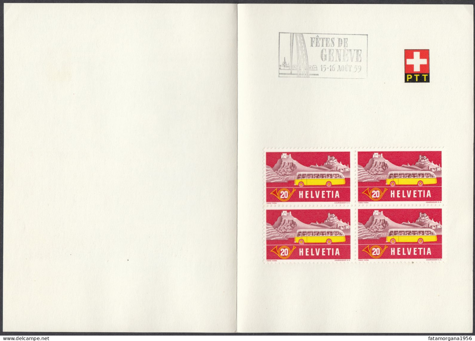 SUISSE - 1959 - Lotto Di 4 Biglietti Commemorativi Delle “FETES DE GENEVE” Con Quartine Yvert 537, 538, 622 E 623 - Sonstige & Ohne Zuordnung