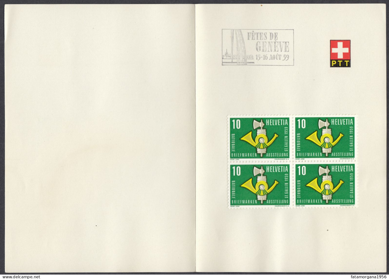 SUISSE - 1959 - Lotto Di 4 Biglietti Commemorativi Delle “FETES DE GENEVE” Con Quartine Yvert 537, 538, 622 E 623 - Otros & Sin Clasificación