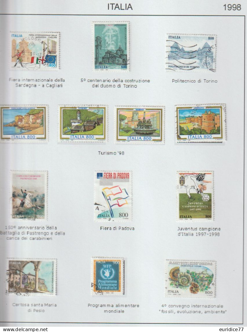 Italia 1998 - Coleccion De Sellos Usados En Hojas De Album Total 64 Sellos - Sammlungen