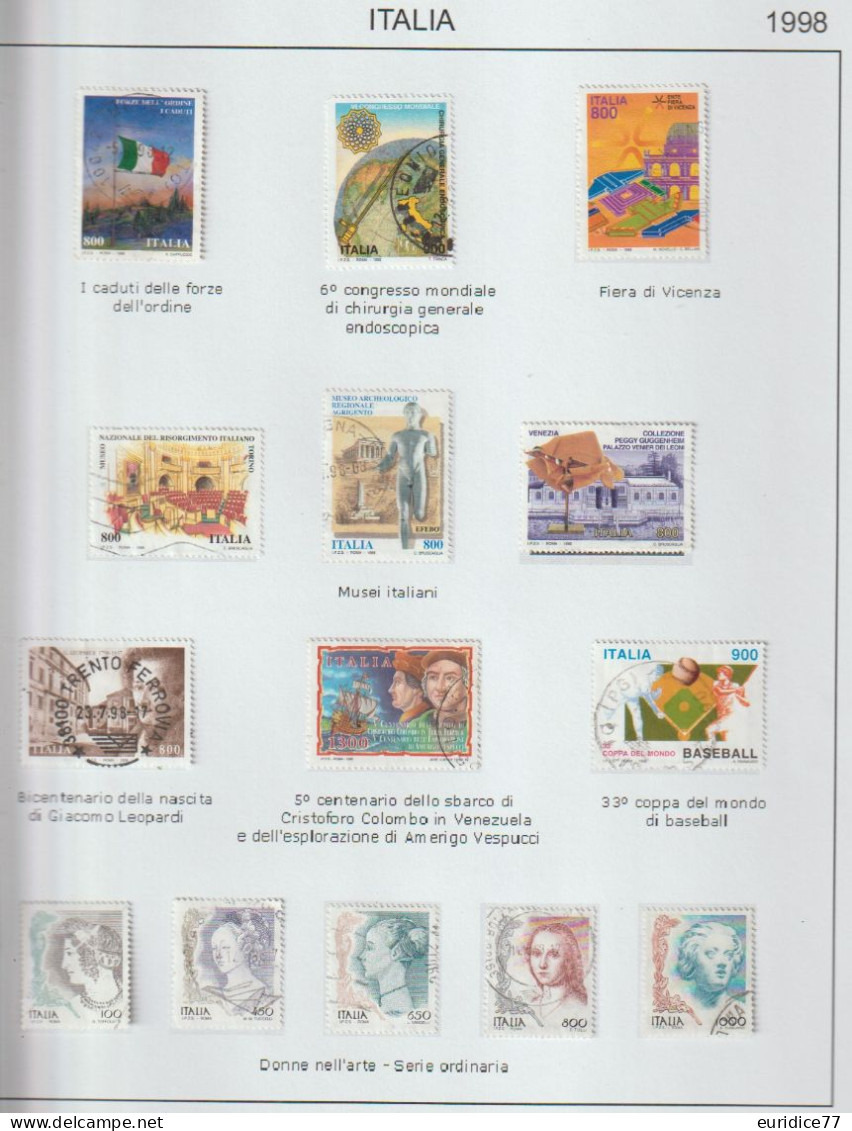 Italia 1998 - Coleccion De Sellos Usados En Hojas De Album Total 64 Sellos - Collections