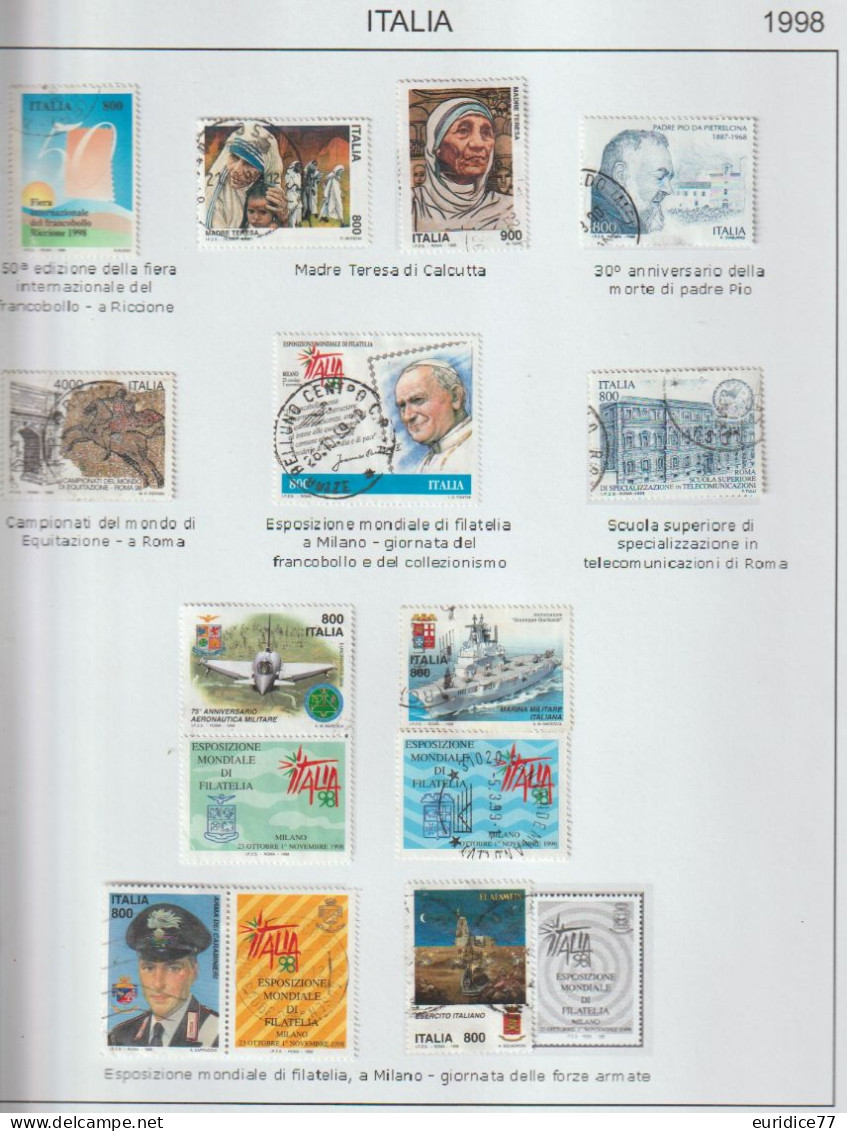 Italia 1998 - Coleccion De Sellos Usados En Hojas De Album Total 64 Sellos - Verzamelingen