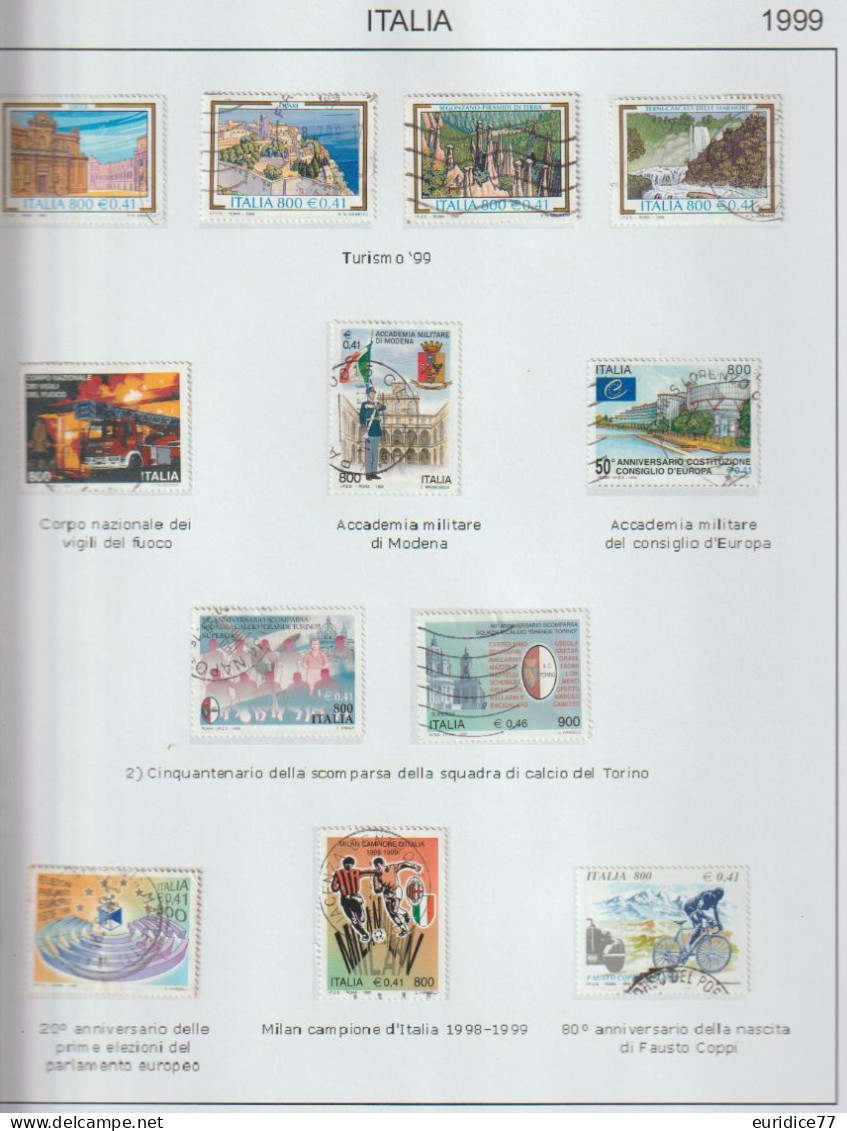 Italia 1999 - Coleccion De Sellos Usados En Hojas De Album Total 51 Sellos - Sammlungen