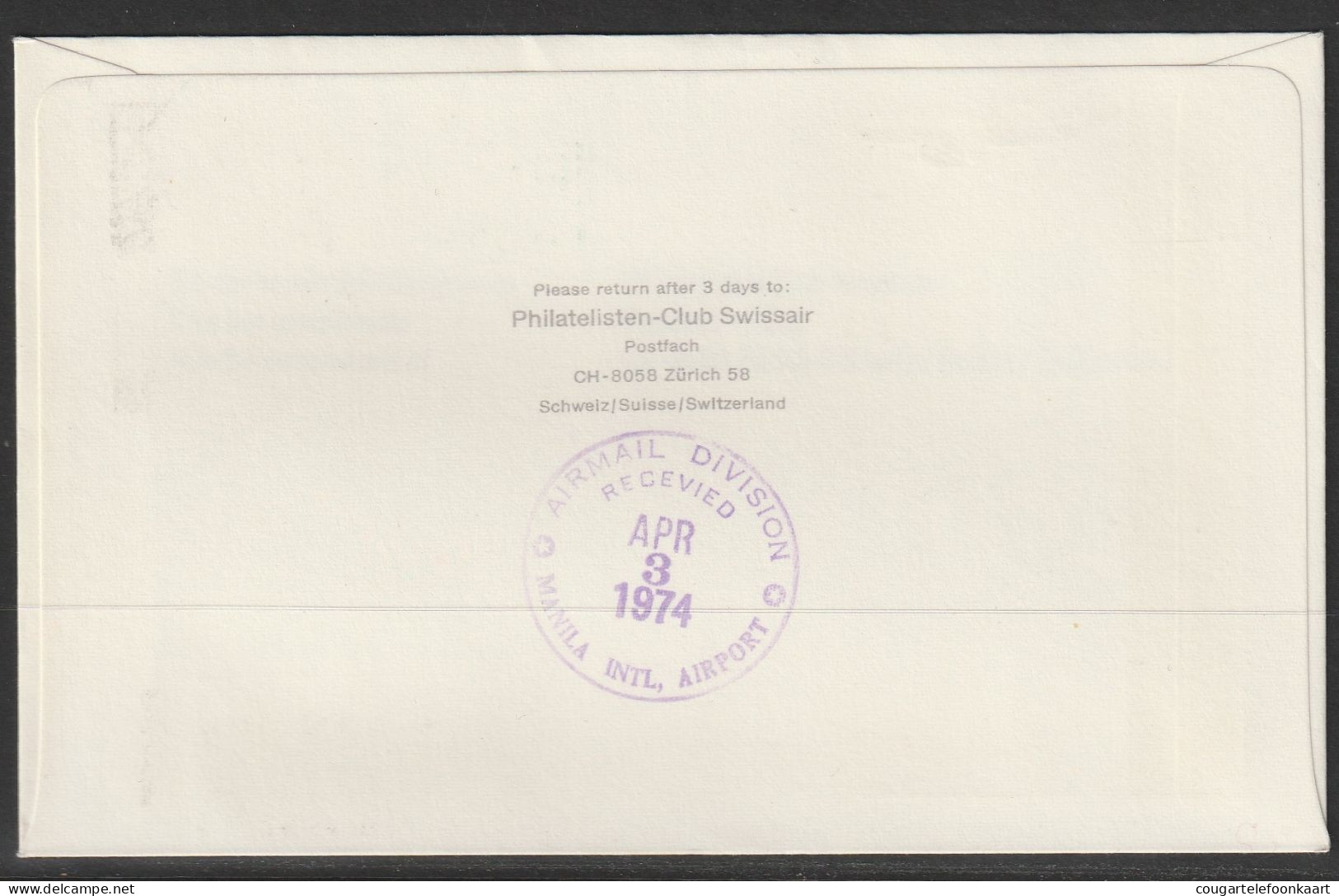 1974, Swissair, Erstflug, Wien - Manila Philippines - Erst- U. Sonderflugbriefe