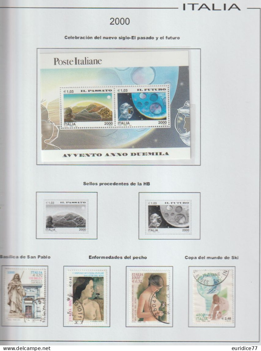 Italia 2000 - Coleccion De Sellos Usados En Hojas De Album 65 Sellos + 7 Hb Mnh - Collections