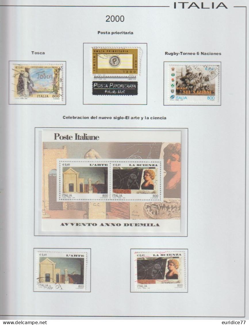 Italia 2000 - Coleccion De Sellos Usados En Hojas De Album 65 Sellos + 7 Hb Mnh - Colecciones