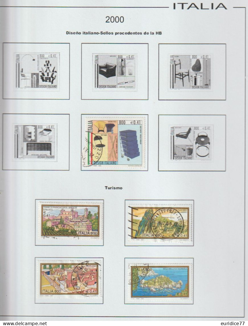 Italia 2000 - Coleccion De Sellos Usados En Hojas De Album 65 Sellos + 7 Hb Mnh - Collections