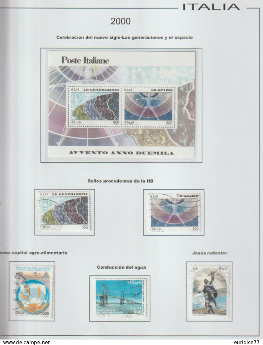 Italia 2000 - Coleccion de sellos usados en hojas de album 65 sellos + 7 hb mnh