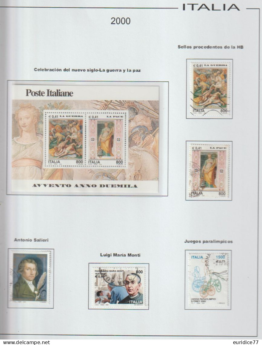 Italia 2000 - Coleccion de sellos usados en hojas de album 65 sellos + 7 hb mnh