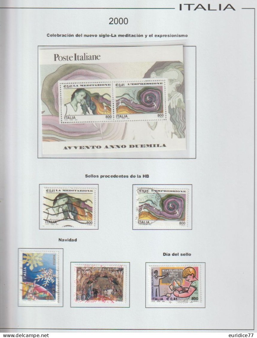 Italia 2000 - Coleccion de sellos usados en hojas de album 65 sellos + 7 hb mnh