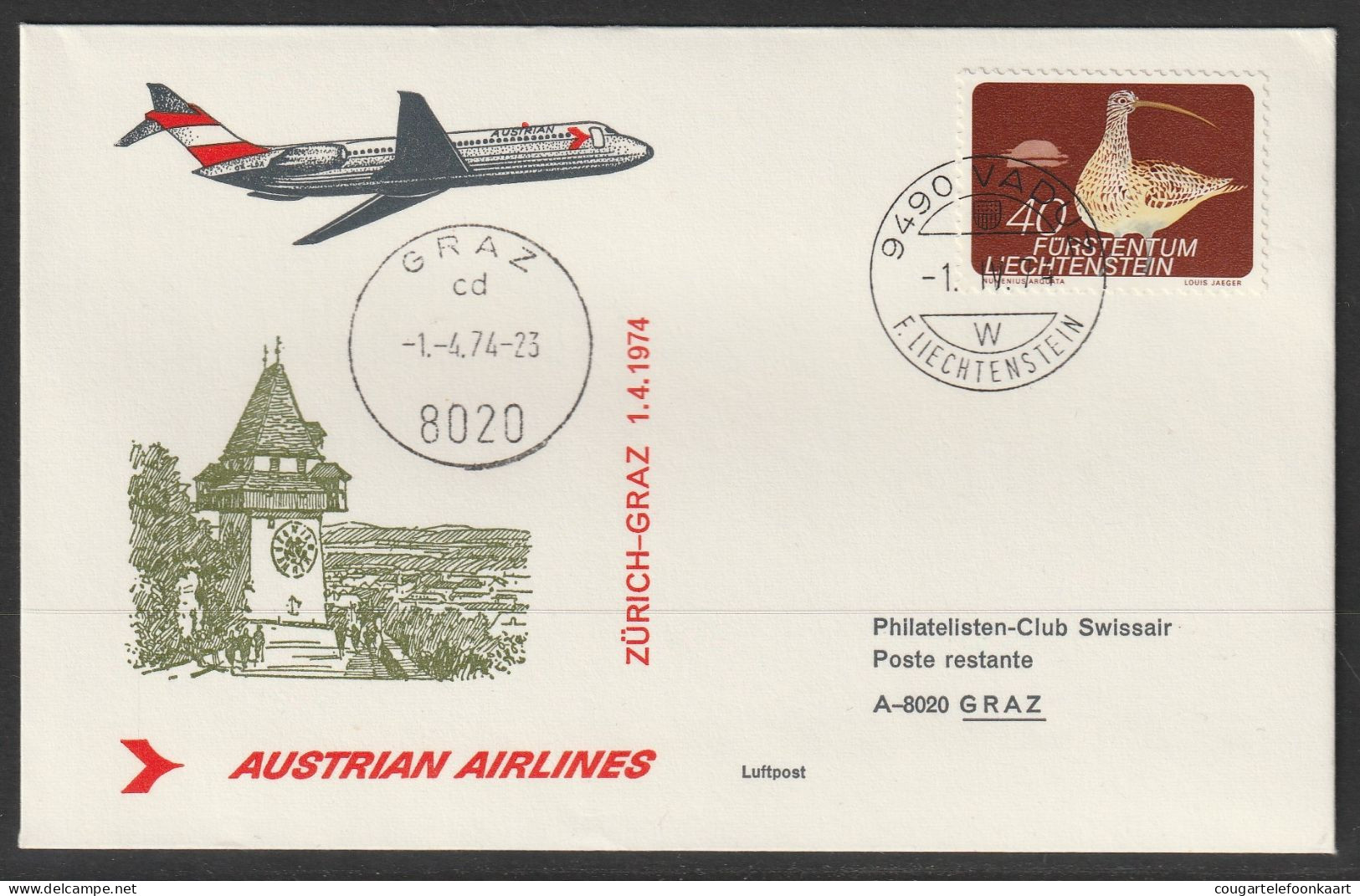 1974, Austrian Airlines, Erstflug, Liechtenstein - Graz - Air Post