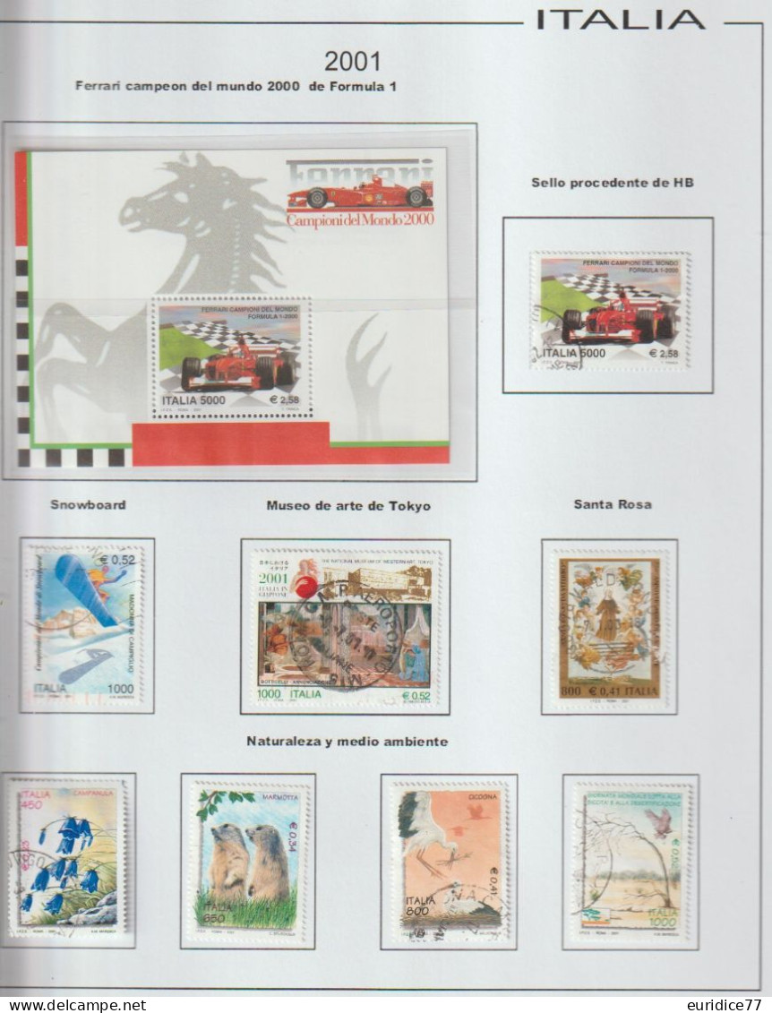 Italia 2001 - Coleccion De Sellos Usados En Hojas De Album 56 Sellos + 3 Hb Mnh - Collections