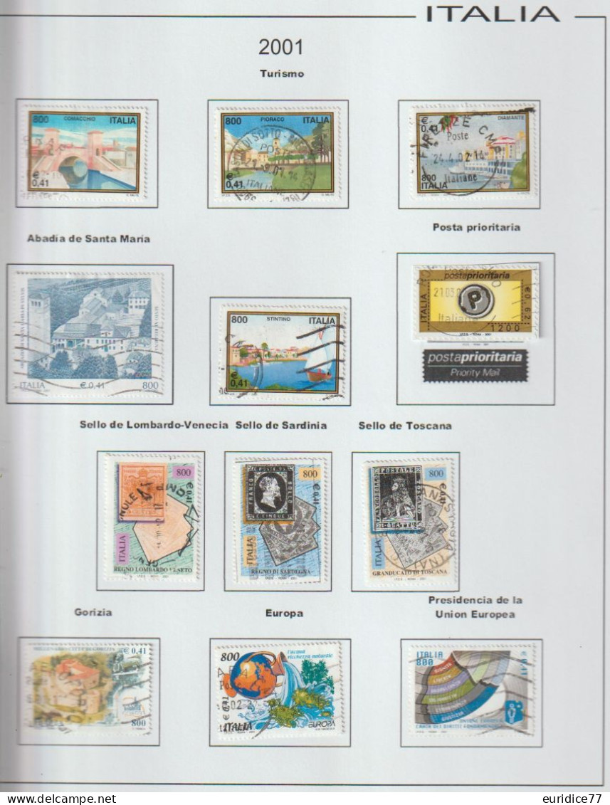 Italia 2001 - Coleccion De Sellos Usados En Hojas De Album 56 Sellos + 3 Hb Mnh - Collections