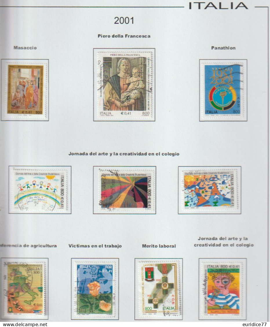 Italia 2001 - Coleccion De Sellos Usados En Hojas De Album 56 Sellos + 3 Hb Mnh - Collections