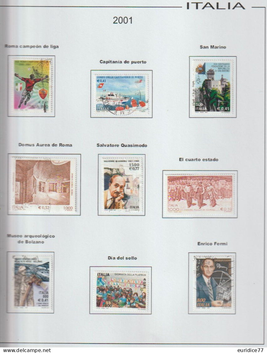 Italia 2001 - Coleccion De Sellos Usados En Hojas De Album 56 Sellos + 3 Hb Mnh - Collections