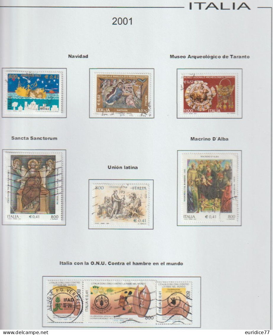 Italia 2001 - Coleccion de sellos usados en hojas de album 56 sellos + 3 hb mnh