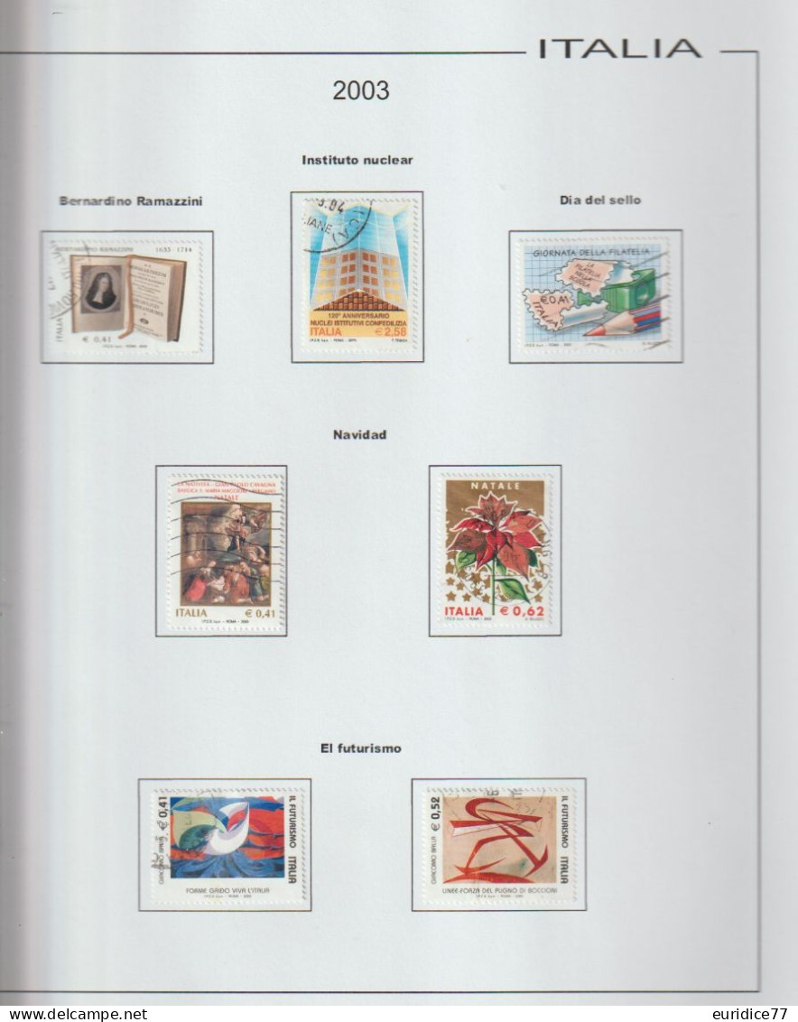 Italia 2003 - Coleccion de sellos usados en hojas de album 59 sellos + 1hb