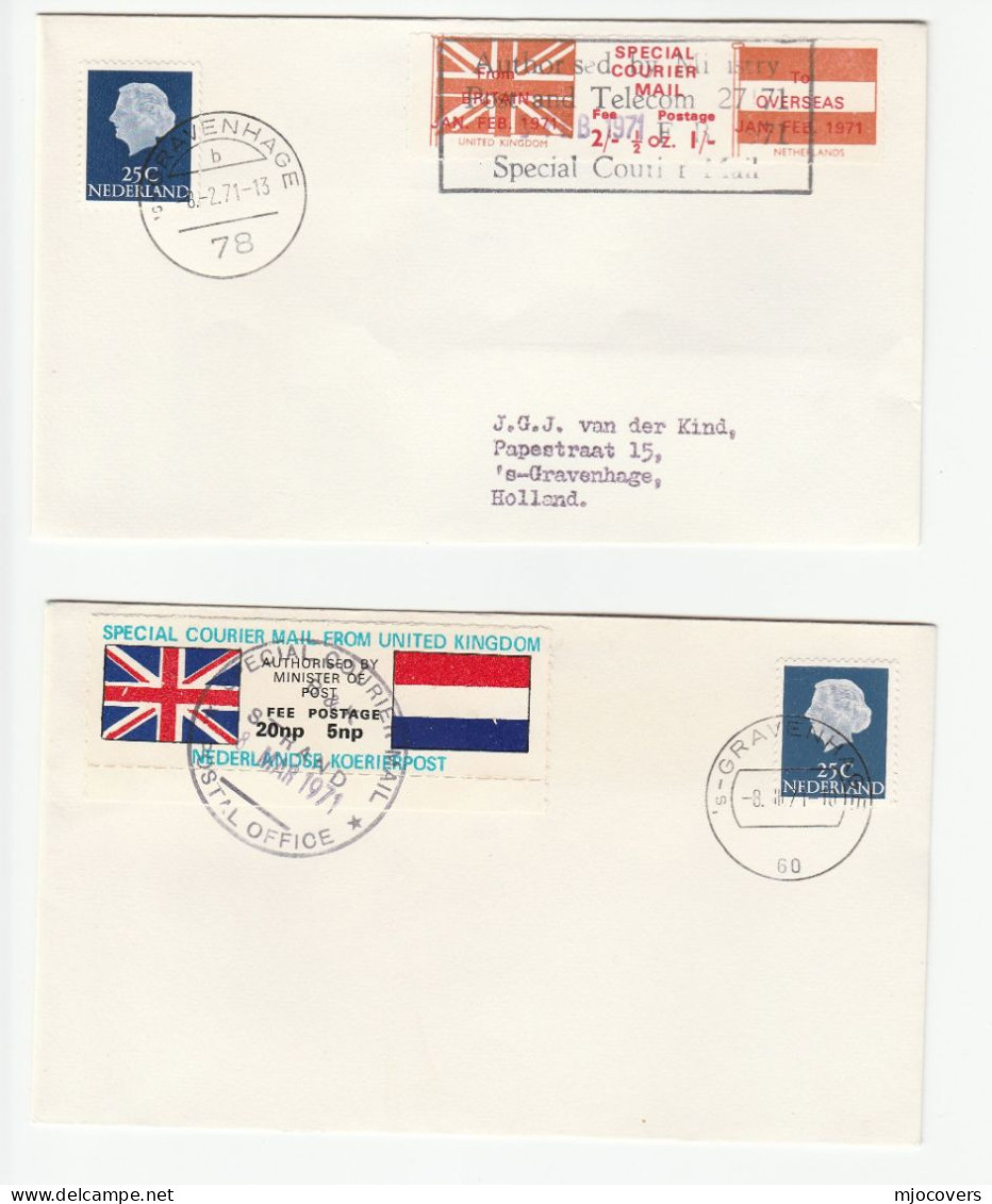 2 Cover 1971 GB POSTAL STRIKE Diff NETHERLANDS  COURIER MAiL LABEL Stamps  COVERS - Cinderellas