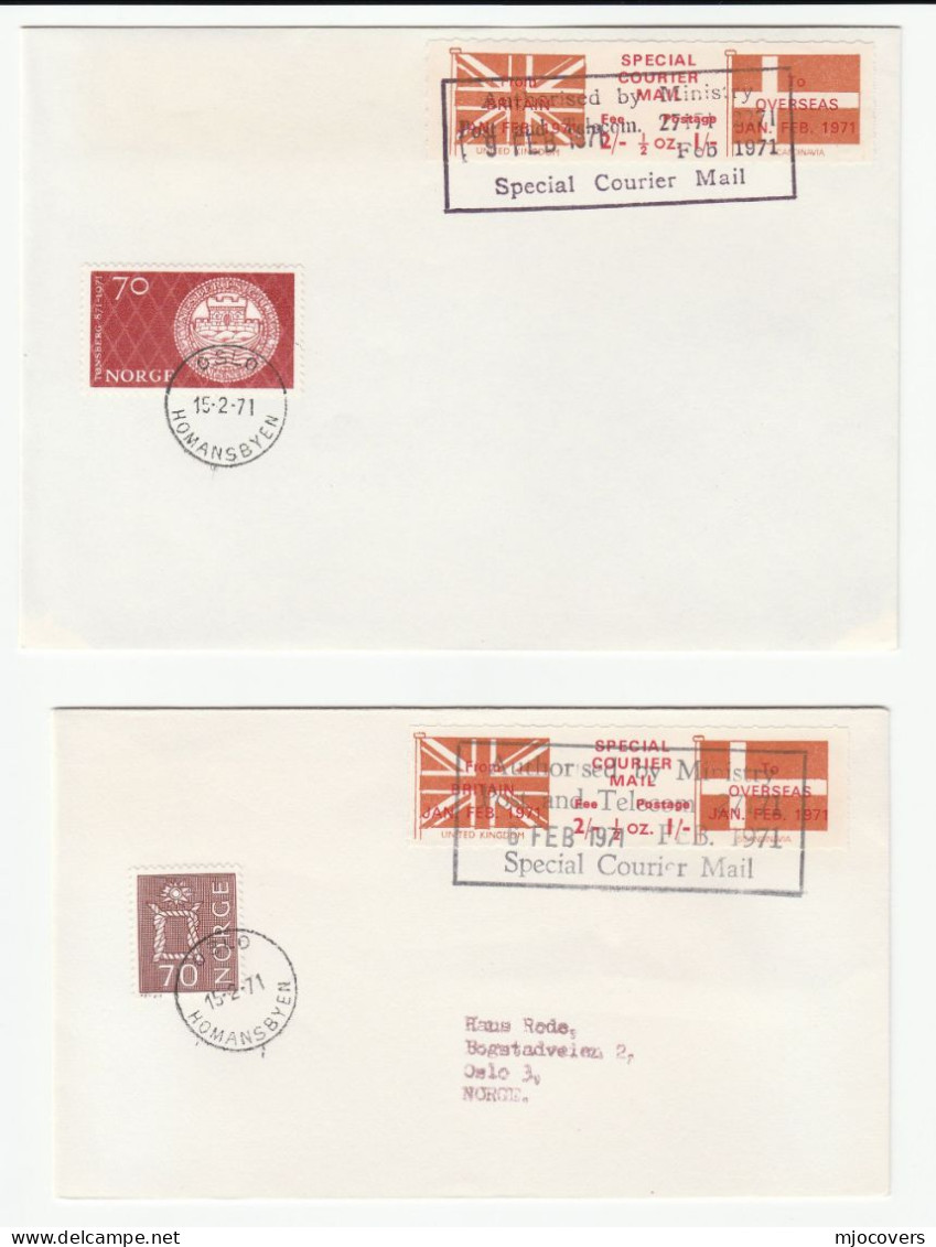 2 Cover 1971 GB POSTAL STRIKE Diff Stamps NORWAY COURIER MAIL LABEL COVERS - Werbemarken, Vignetten