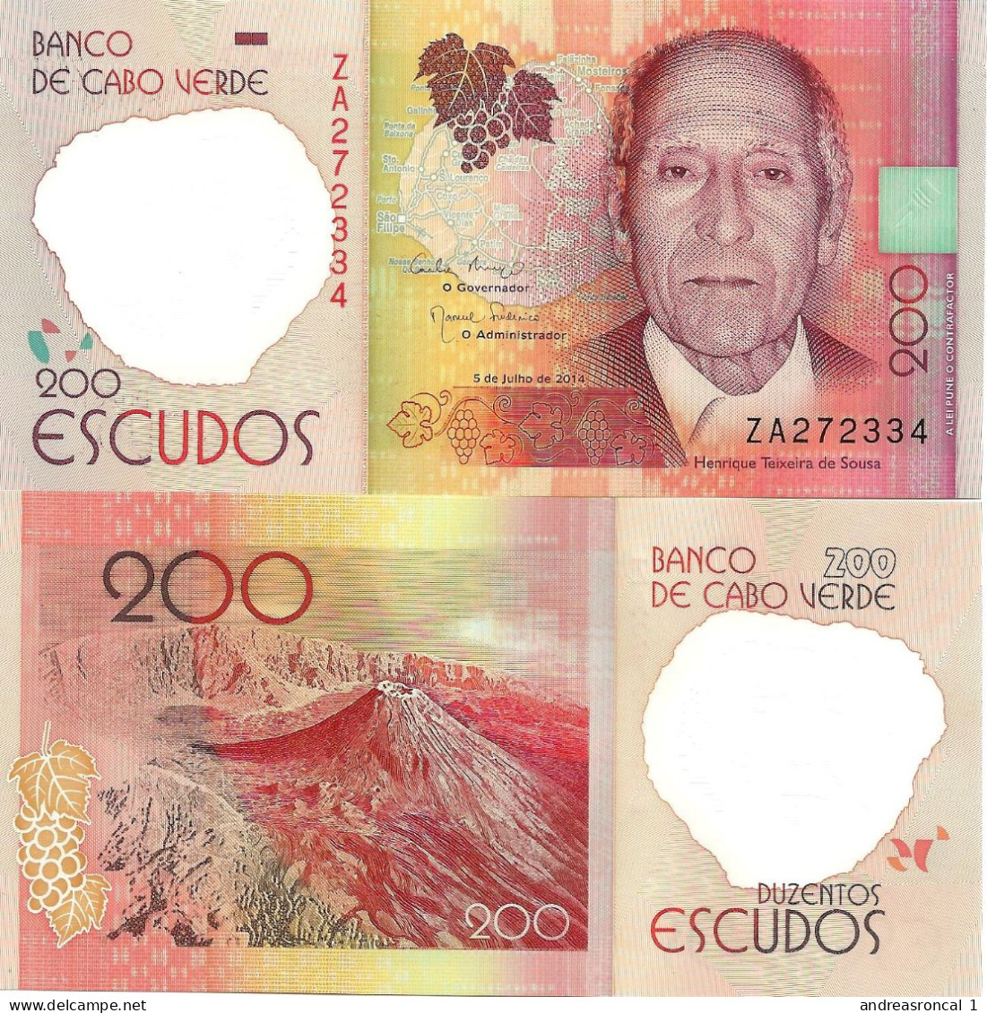 Cape Verde / Cabo Verde 200 Escudos 2014 Replacement Note P-71r UNC - Cap Verde