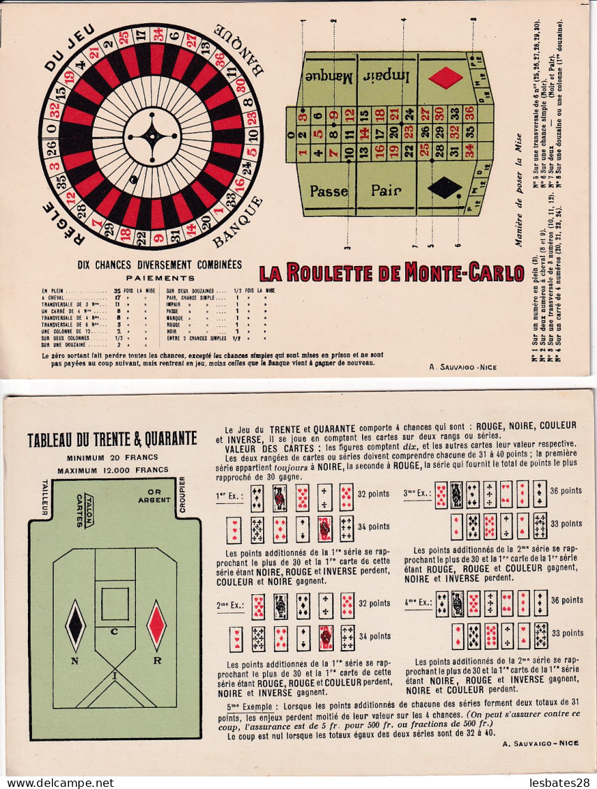 2 Cartes Postale MONACO - Tableau Du Trente & Quarante &  La Roulette  MONTE-CARLO (2024 Mars 436) - Other & Unclassified