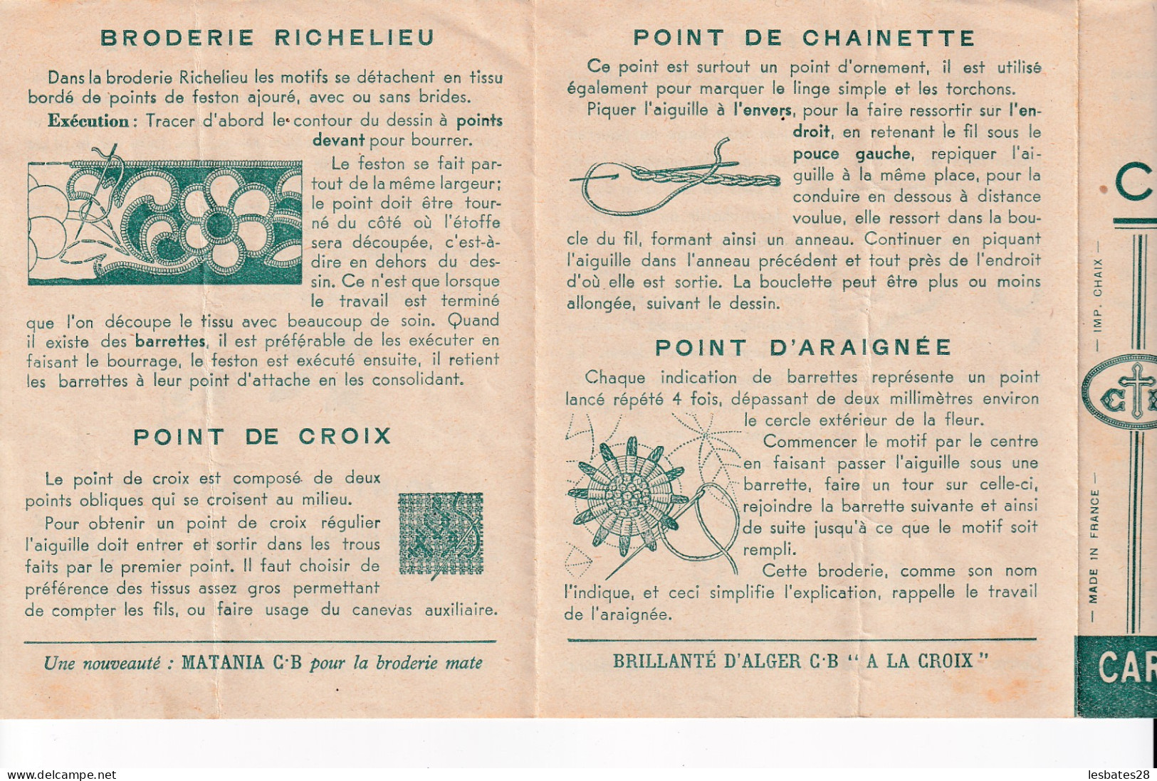 DEPLIANT LES PRINCIPAUX POINTS DE LA BRODERIE Publité Les Cotons A LA CROIX. (2024 Mars Clas Rouge) - Pubblicitari