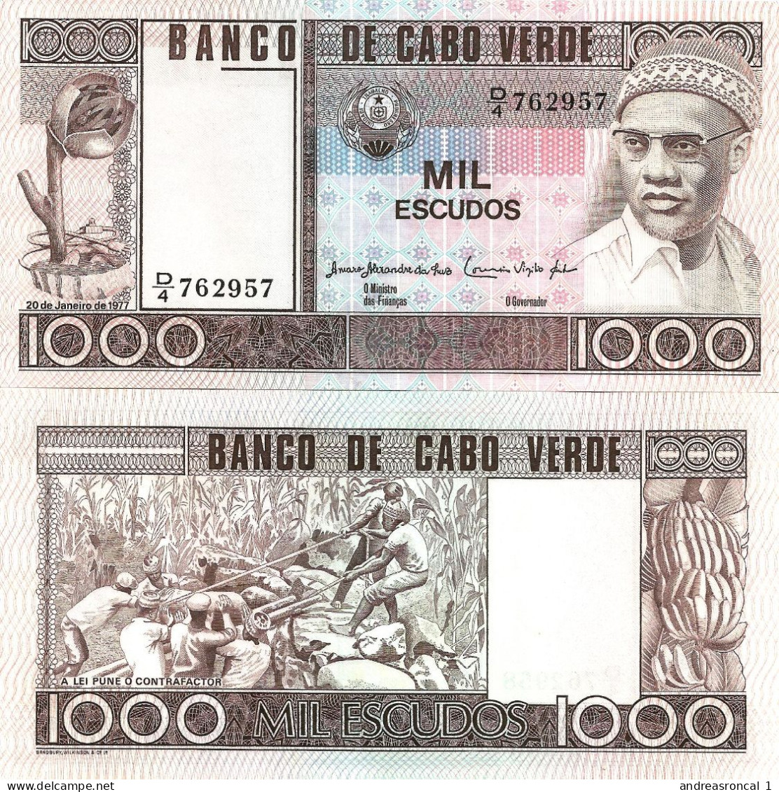 Cape Verde / Cabo Verde 1000 Escudos 1977 P-56 UNC - Cabo Verde