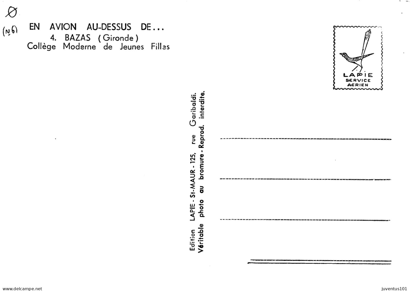CPSM En Avion Au Dessus De....Bazas-Collége Moderne De Jeunes Filles-RARE   L2723 - Bazas