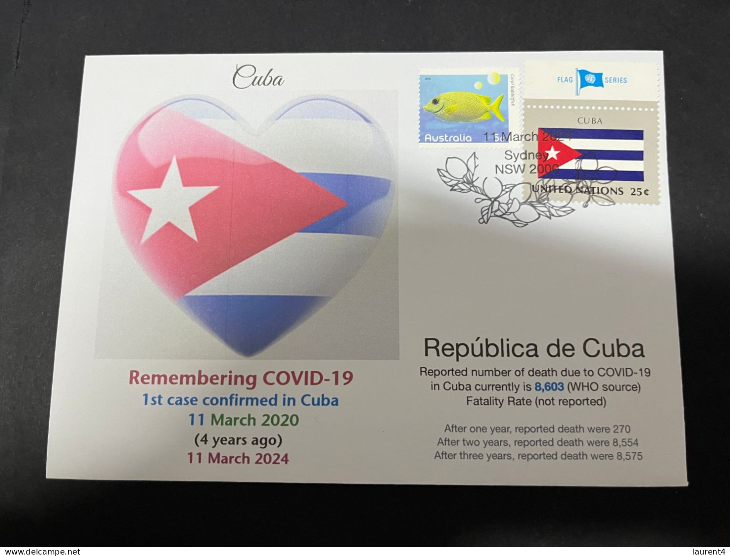 11-3-2024 (2 Y 43) COVID-19 4th Anniversary - Cuba - 10 March 2024 (with Cuba UN Flag Stamp) - Malattie