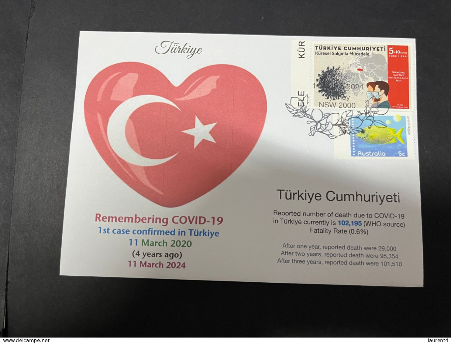 11-3-2024 (2 Y 43) COVID-19 4th Anniversary - Turkey (Türkiye) - 10 March 2024 (with Turkey COVID-19 Stamp) - Malattie