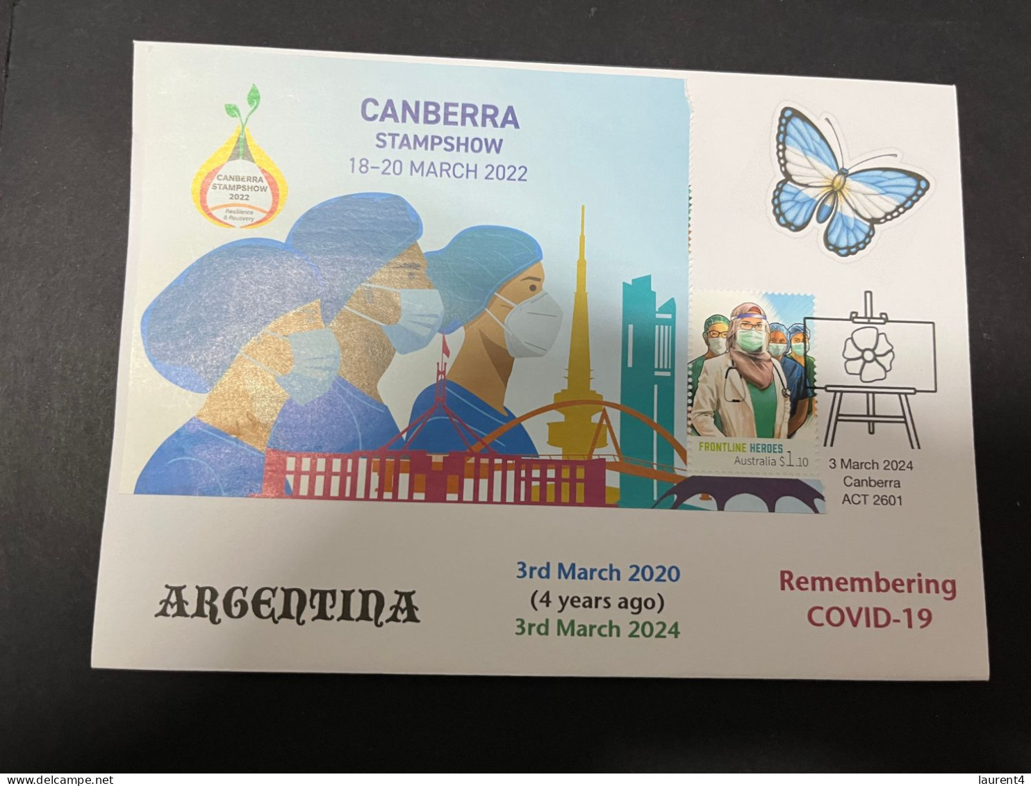 11-3-2024 (2 Y 43) COVID-19 4th Anniversary - Argentina - 3 March 2024 (with OZ COVID-19 Partial M/s Stamp) - Médecine