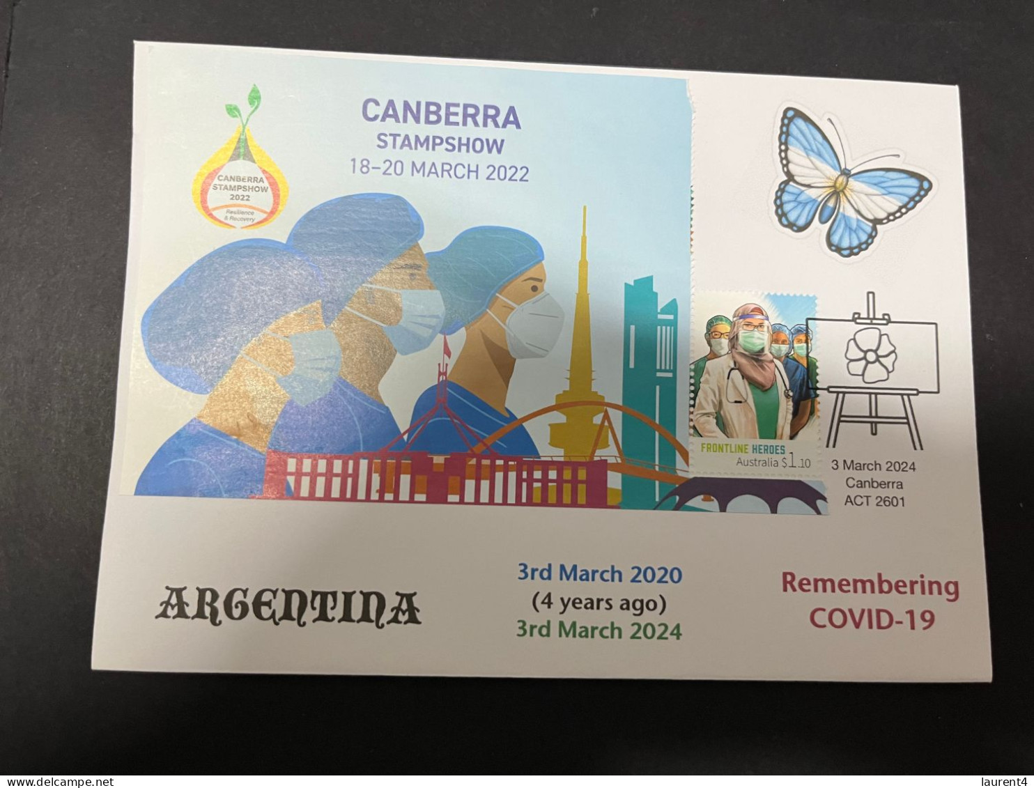 11-3-2024 (2 Y 43) COVID-19 4th Anniversary - Argentina - 3 March 2024 (with OZ COVID-19 Partial M/s Stamp) - Medicine